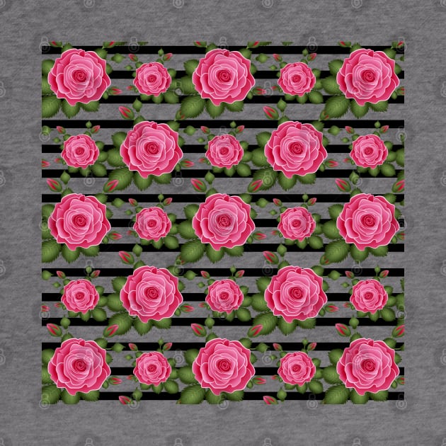Roses With Stripes Pattern by Designoholic